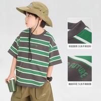 布衣班纳 男童短袖T恤儿童夏季2025新款男孩洋气条纹半袖大童上衣7