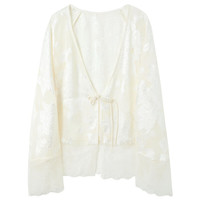 三彩2025春季新中式国风小外套轻薄宽松衬衫开衫女 奶白色 S 155/80A