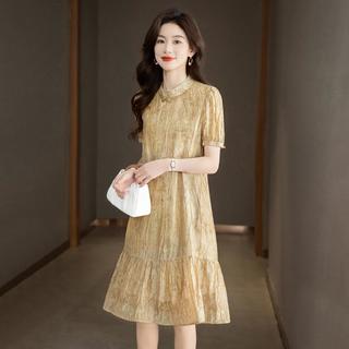 丝柏舍 SPECIAL【莱赛尔印花茶歇裙】2025夏装新女盘扣设计短袖连衣裙有大码