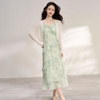女装夏季水墨渐变印花吊带连衣裙女荷叶边设计收腰连衣裙