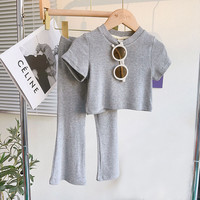 布兜糖果 儿童夏季女童纯色套装2025女宝宝休闲短袖裤子两件套洋气上衣长裤