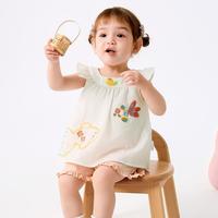 轻薄柔软女童夏装2025婴儿短袖套装宝宝两件套甜美国风萌