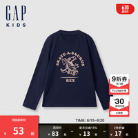 Gap 男童2024秋季印花长袖T恤儿童装上衣642625 海军蓝 140cm(10-11岁) 亚洲尺码