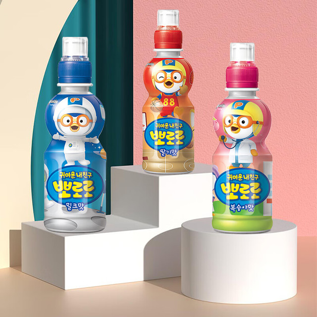Pororo 啵乐乐 韩国进口混合口味儿童饮料牛奶草莓水蜜桃整箱235ml*12瓶