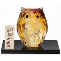 阿德利亚 ADERIA 津轻玻璃 猫头鹰装饰品 F-62124 琥珀金色