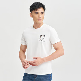 才子（TRIES）国潮山水画印花男T恤夏季短袖轻薄透气弹力男上衣简约时尚年轻 白色 3XL 54