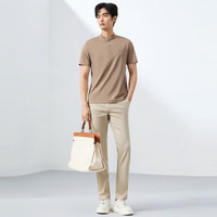 柒牌(SEVEN)【亚麻】短袖Polo衫男夏季薄款舒适百搭立领上衣1 卡其 L