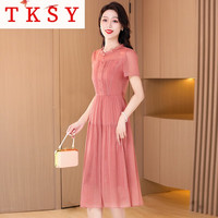 TKSY广州十三行连衣裙女春夏2025新款百搭秋时尚雪纺纱料裙子   (136-145斤)