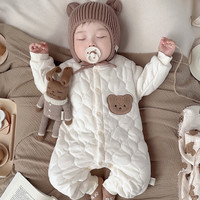 晴其轻薄羽绒服儿童连体婴儿冬天婴幼儿薄夹棉连体衣服初秋装0一6个月 斜开一帆风顺 66