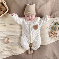 晴其轻薄羽绒服儿童连体婴儿冬天婴幼儿薄夹棉连体衣服初秋装0一6个月 绗绣对开小熊 80