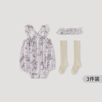 巴厘小猪【3件套】女宝宝吊带包屁衣套装无袖薄款连体衣夏季新生婴儿衣服 昙花絮语 【3件装】
