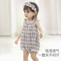 巴厘小猪【3件套】女宝宝吊带包屁衣套装无袖薄款连体衣夏季新生婴儿衣服 花芷蝶影 【3件装】 80cm