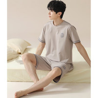 莫代尔男士睡衣夏季纯棉休闲简约短袖短裤家居服夏天薄款大码套装 HMT-72101【红灰】 XL