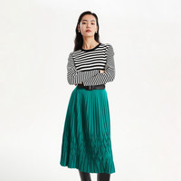 VEROMODA半身裙秋冬高腰A摆设计感百褶裙简约通勤百搭323316057 F53群青绿色 170/72A/L/R