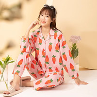 浪莎睡衣女夏季纯棉长袖2025春秋薄款简约可外穿家居服套装ZL XL