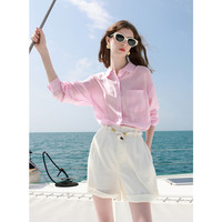 三彩2025夏季新款莱赛尔衬衫衬衣轻薄宽松长袖镂空开衫女 樱花粉  155/80A