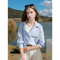 三彩2025春季假两件套头衬衣宽松小衫前短后长设计感M 天空蓝 S 155/80A