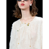 三彩2025春季新中式国风剪花小衫女轻奢衬衣复古 米白色 XL 170/92A