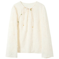 三彩2025春季新中式国风剪花小衫女轻奢衬衣复古 米白色 L 165/88A