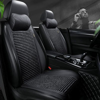 豫垫坊 汽车坐垫马鞍垫透气养生荞麦壳免绑小蛮腰四季通用防滑座垫座套 炫酷黑（五座全车）带头枕2个