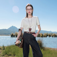 三彩大码女装2025春季全棉基础款圆领T恤短袖休闲藏肉胖MM 珍珠白 M 160/88B