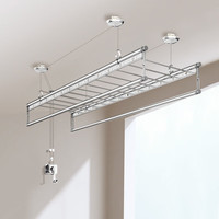 AOVEOK 阳台晾衣架升降手摇四杆晾衣杆带横杆顶装晒衣架省力手动晒被杆 冰川银