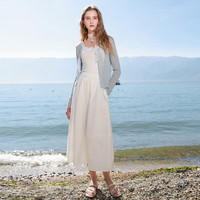 三彩2025春季设计感松紧高腰半身裙仙女A字裙长裙垂感M 米白色 L 165/72A 米白色发