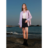 三彩2025春季宽松中长防晒衫字母刺绣衬衫防紫外线衬衣开衫M 香芋紫 L 165/88A