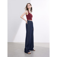 三彩【不易褪色】2025夏季牛仔裤松紧高腰直筒裤长裤宽松M 深海蓝 S 155/64A