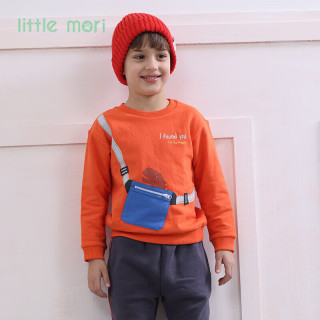 little mori小森林男童卫衣恐龙印花大口袋上衣秋冬装圆领卫衣 蓝色 120 cm/6岁