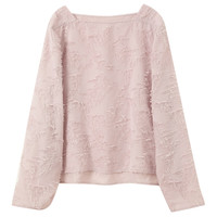 三彩2025春季重工羽毛小衫剪花流苏一字领衬衣上衣宽松优雅S 浅粉 S 155/80A