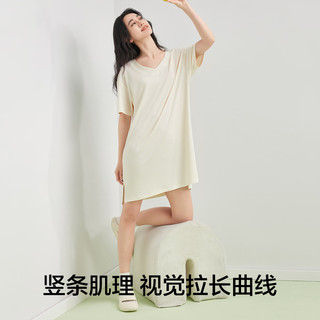 有棵树 YOUKESHU女士睡裙女夏季新品坑条肌理透气短袖中长裙舒适柔软家居服睡衣