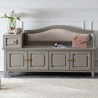 西伯侯 高级灰轻奢实木换鞋凳鞋柜 140*36*45 靠背四门单抽