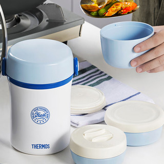 膳魔师（THERMOS）饭盒便当盒304钢3层1L大容量男女士保温桶提锅TCBC-801-NBL  1L*海洋蓝