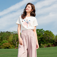 LAGOGO大象刺绣独特正肩T恤女拉谷谷2025年夏季透气白色短袖 本白色 M