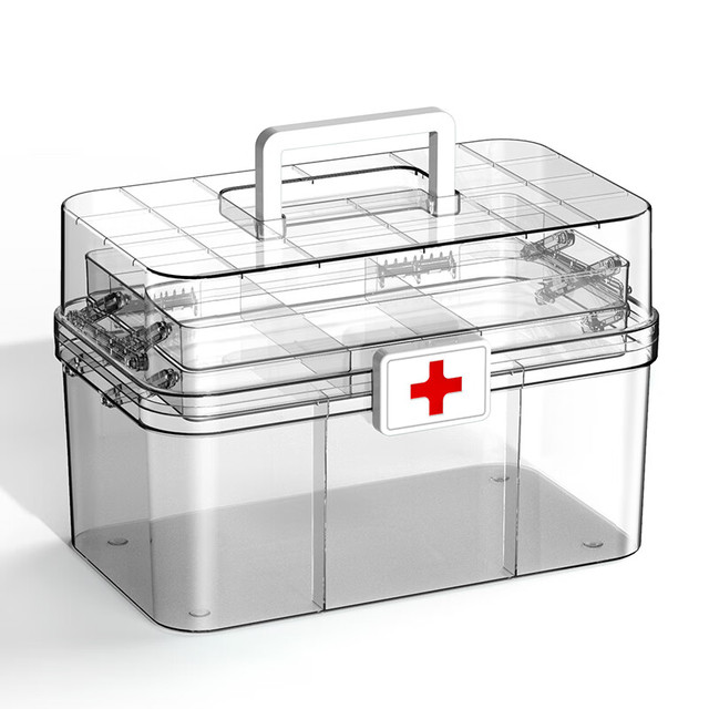 瑜品佳 UPINGJIA 药箱家用大容量透明多层分类医药箱常备药品分装盒加厚药盒收纳盒 高透明加厚款