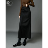 晚白【清仓拼手速】直筒遮肉显瘦通勤减龄休闲半身裙 黑色 M