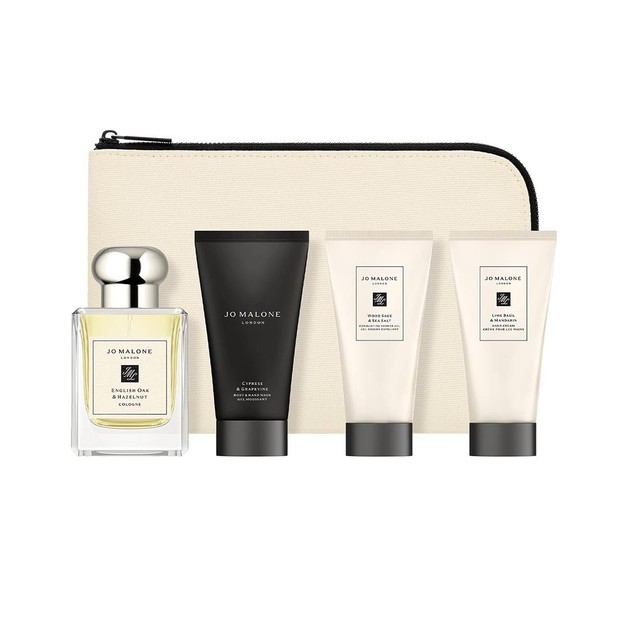 临期品：JO MALONE LONDON 祖·玛珑 绅士香氛礼盒（英国橡树与榛子香水50ml+柏木与葡萄藤沐浴露50ml+鼠尾草与海盐沐浴露50ml+青柠罗勒与柑橘护手霜50ml）