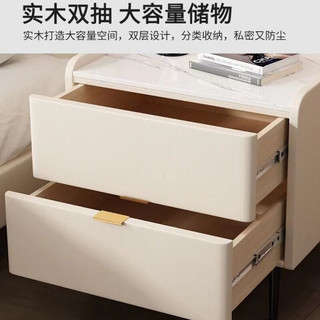 圣多堡2024全实木床头柜卧室家用现代简约皮质岩板床头储物柜北欧风 深灰色 50长40宽50高