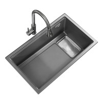 悍高厨房石英石水槽双重集渣大单槽多功能阶梯槽洗菜盆洗碗池套装