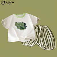 小猪班纳儿童短袖2025夏季套装中小童T恤男童夏装宝宝七分裤宽松童装 TZ19狮子 80