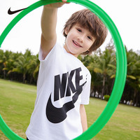 NIKE 耐克小童装男童纯棉短袖套装夏季儿童经典款短T针织短裤2件套 黑色/纯白色 130 /64 【身高116-122cm】