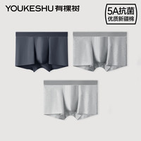 有棵树 YOUKESHU男士内裤男纯棉5A抗菌裆透气舒适中腰四角短裤男生男式平角裤衩 木深灰+中麻灰+浅麻灰 3条 3XL
