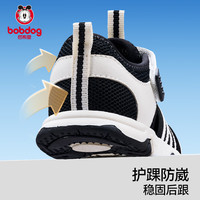 BoBDoG巴布豆童鞋宝宝夏季学步鞋网面透气凉鞋软底防滑沙滩鞋婴儿室内鞋机能鞋 深灰黑/白 【镂空沙滩鞋】 27 内长16.9cm，适合脚长16.4cm