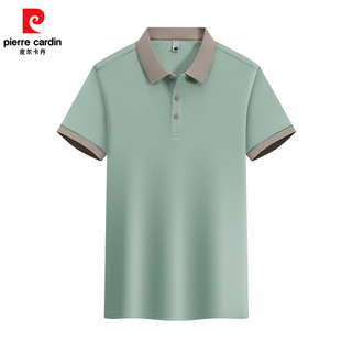 皮尔卡丹夏季短袖衫男纯色撞色拼接半袖商务休闲百搭上衣男士 白色 4XL