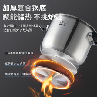 爱仕达 ASD 高压锅304不锈钢易开合5.5L压力锅燃气电磁炉通用YS22B1WJ1 