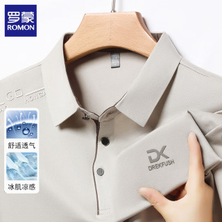 罗蒙 无痕冰丝短袖t恤男2025翻领polo衫宽松半袖体恤商务休闲上衣 米色 XL