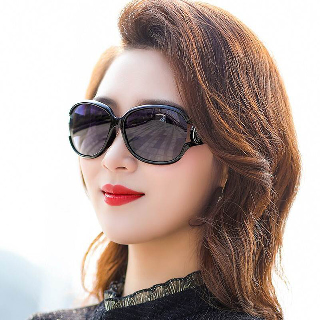 VEESA 新款 茶色偏光太阳镜女士大脸圆脸墨镜开车遮阳时尚妈妈潮