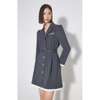 黑标系列 夏装配腰带格纹拼接西装连衣裙