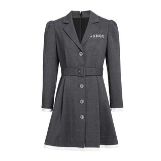 黑标系列 夏装配腰带格纹拼接西装连衣裙